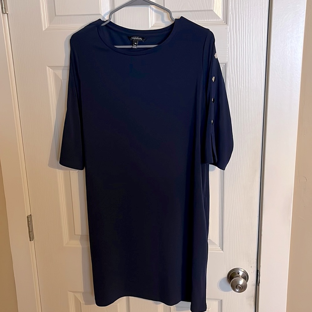 Long Tall Sally sheath dress. 97% Polyester, 3% Elastin. Navy blue, size M